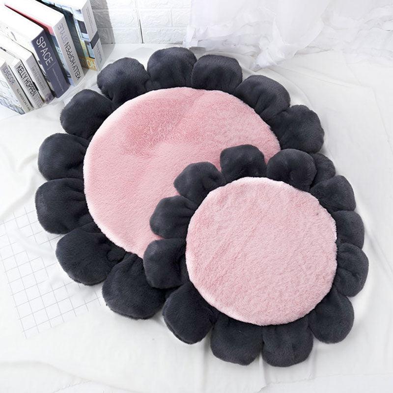 Soft Velvet Flower Mat - Pet Mat Cat Litter Dog Cushion Girl Heart Round Flower Carpet (6W3)