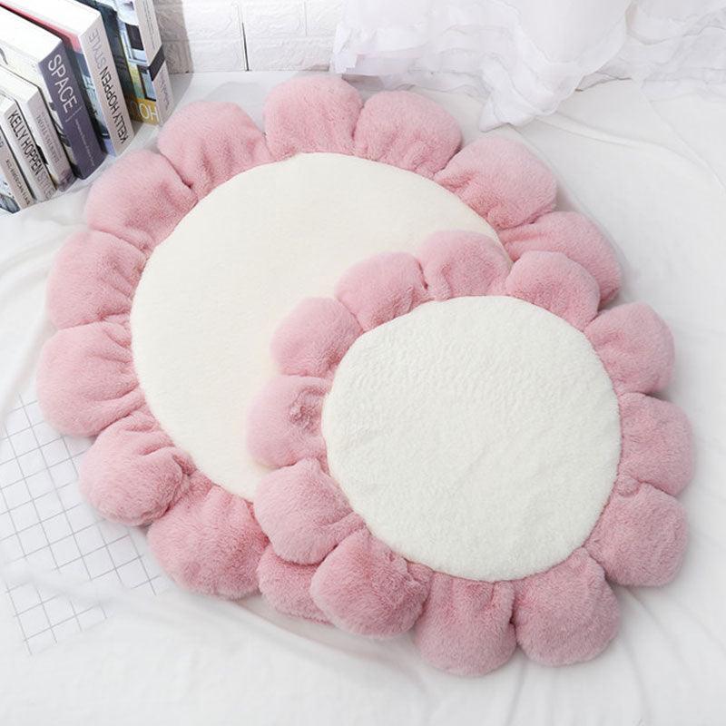 Soft Velvet Flower Mat - Pet Mat Cat Litter Dog Cushion Girl Heart Round Flower Carpet (6W3)