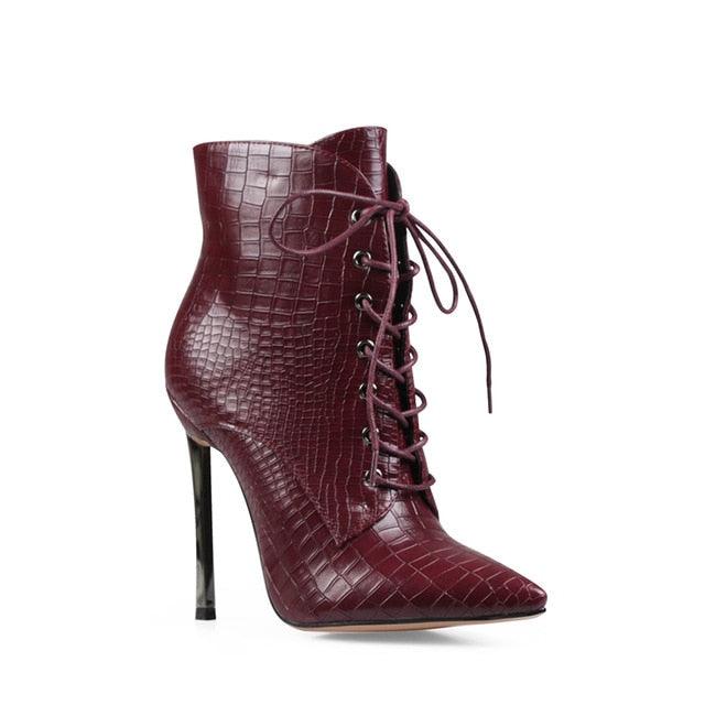 Gorgeous Ladies Ankle Boots - Thin High Heels Crocodile Boots (1U38)(1U36)(U42)(BB1)(BB2)(1U42)