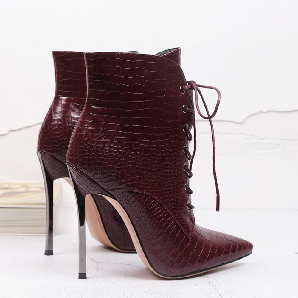Gorgeous Ladies Ankle Boots - Thin High Heels Crocodile Boots (1U38)(1U36)(U42)(BB1)(BB2)(1U42)