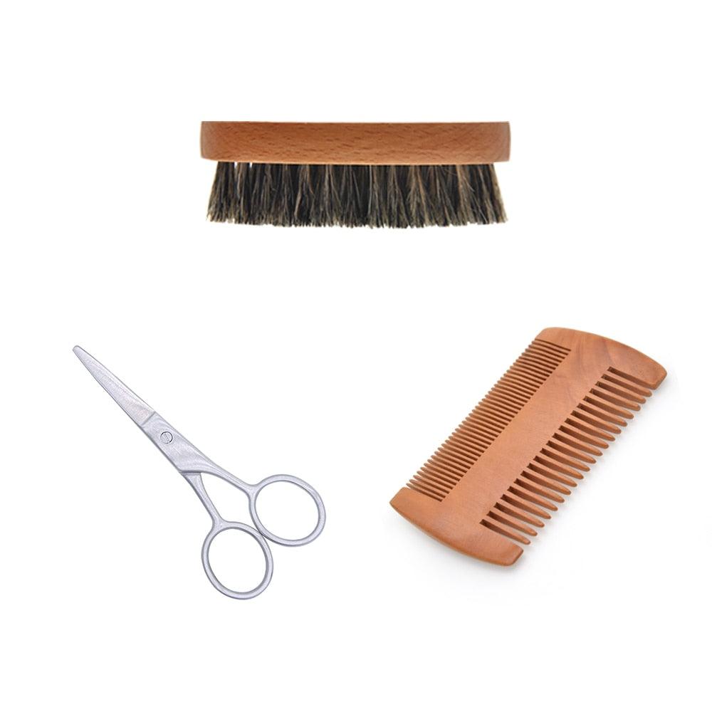 6Pcs/Set Men Beard Care Kit Hair Growth Enhancer Nourishing - Balm Pure Natural Scissors Brush Wash Cleaner(BD7)(BD1)(BD2)(BD3)
