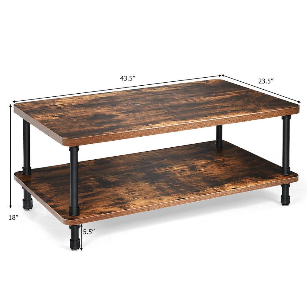 Industrial Coffee Table Rustic Accent Table Storage Shelf Living Room Furniture (FW1)(1U67)