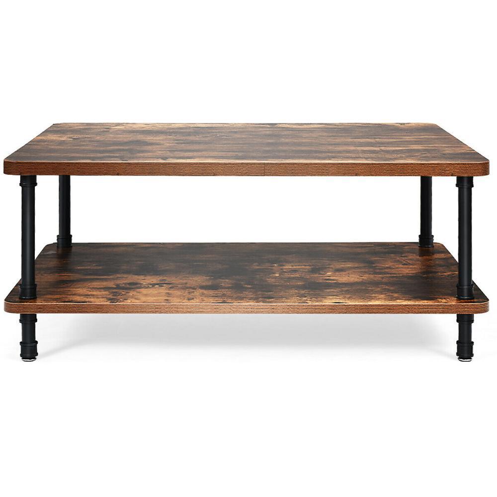 Industrial Coffee Table Rustic Accent Table Storage Shelf Living Room Furniture (FW1)(1U67)