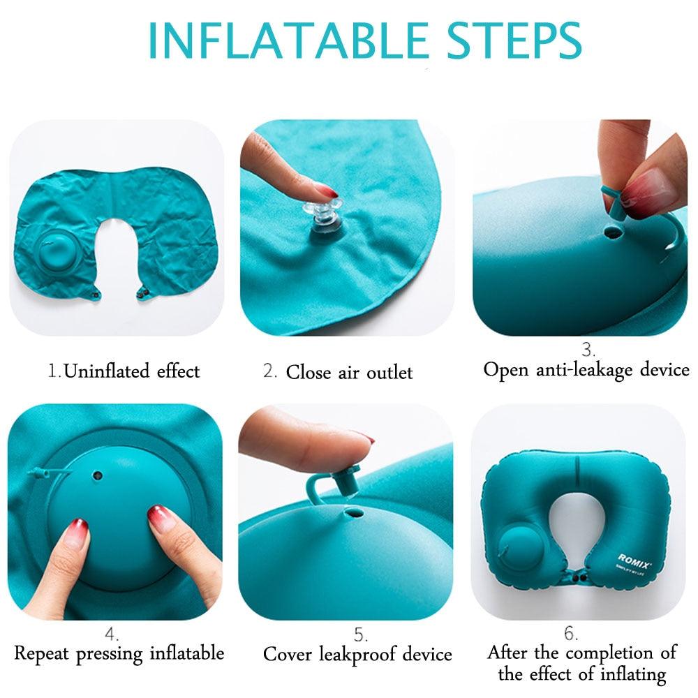 Inflatable Pillow 4pc/s Set - Travel Cervical Pillow U-type Automatic Inflatable Pillow (6LT1)(F105)