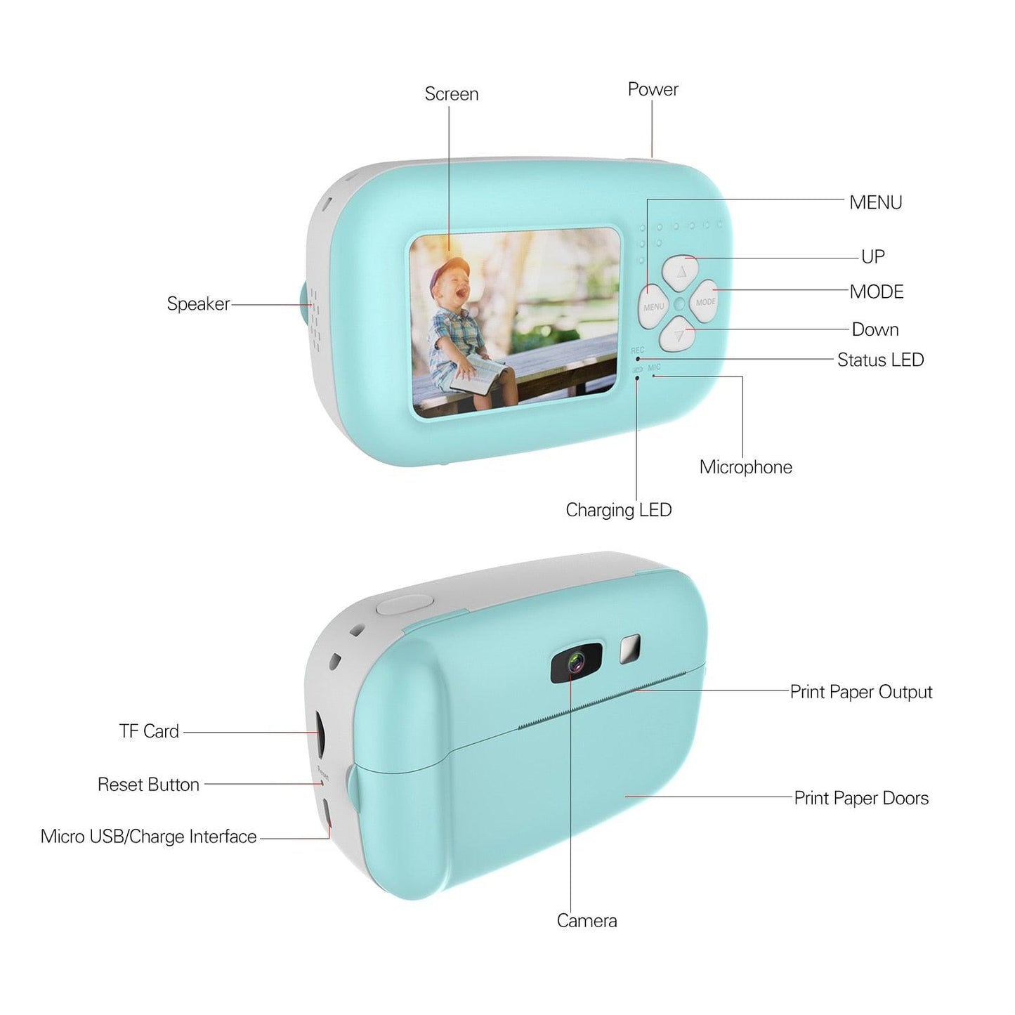 Instant Print Kids Digital Camera for Children Boys Girls 2.0 Inch IPS Display 1080P Video Camera 20MP Birthday Festival Gift (D54)(MC5)(1U54)