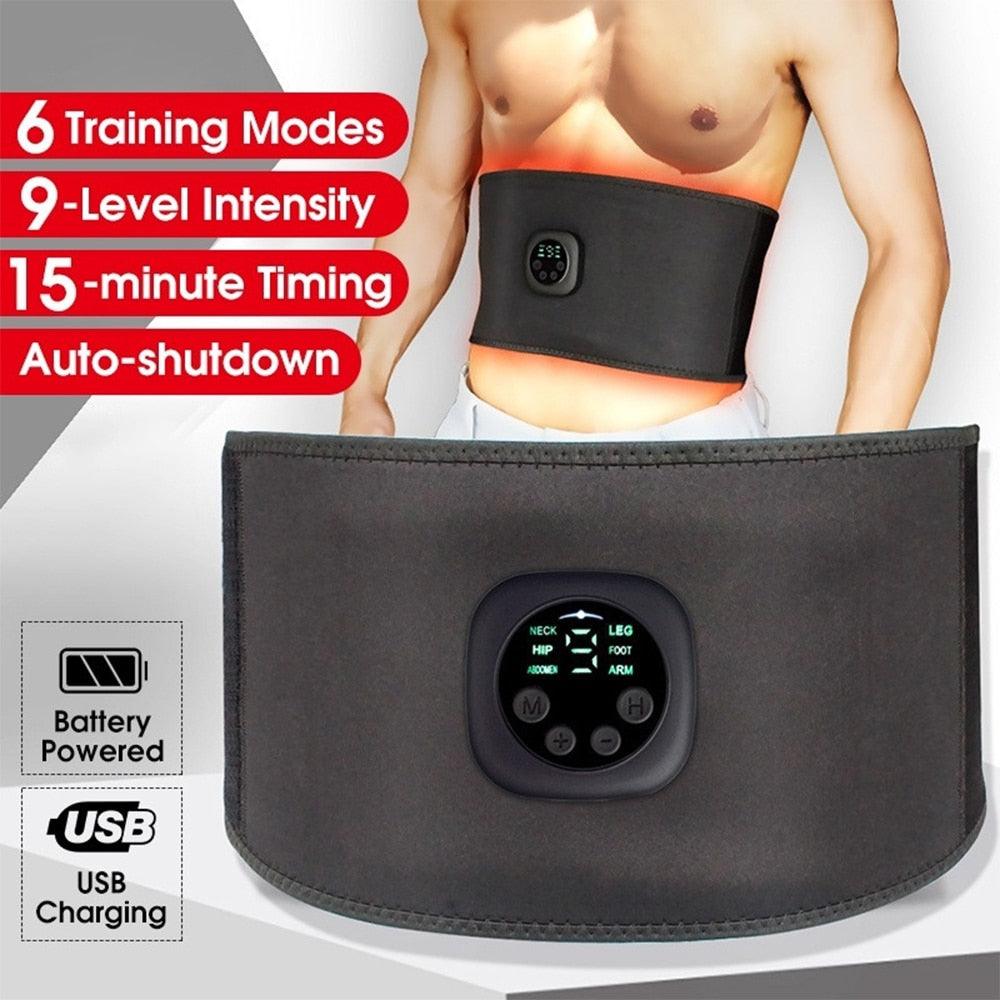 Intelligent Unisex USB Rechargeable EMS Fitness Trainer Belt LED Display Electrical Muscle Stimulator (FH)(1U80)
