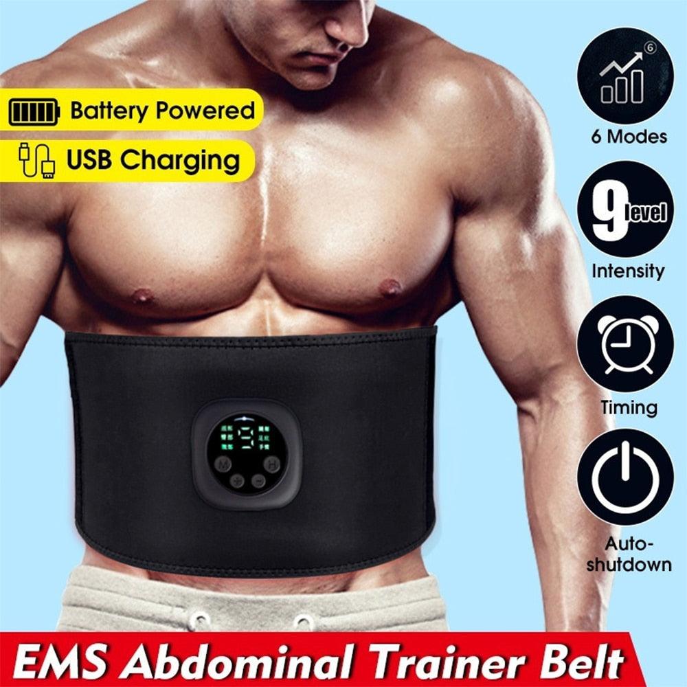 Intelligent Unisex USB Rechargeable EMS Fitness Trainer Belt LED Display Electrical Muscle Stimulator (FH)(1U80)