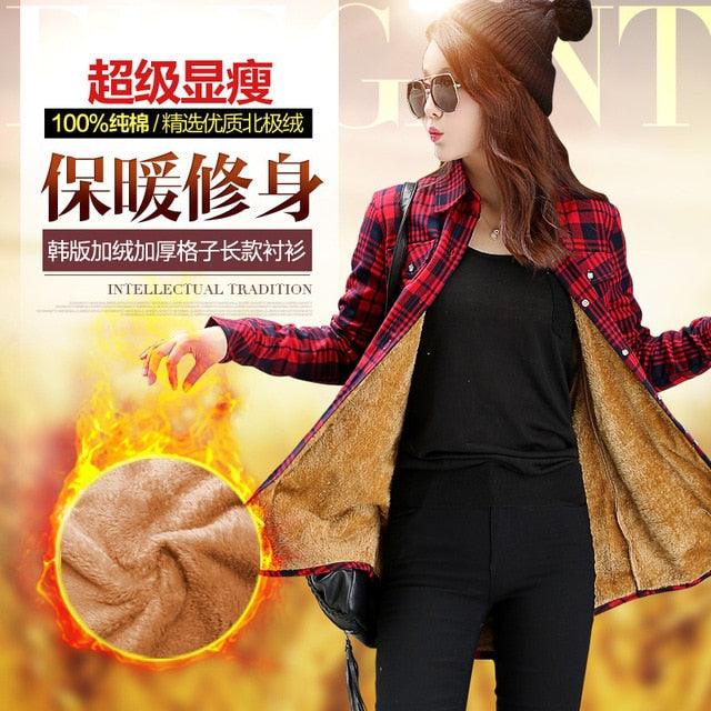 Amazing Winter Long Shirts Tops - Girls Sleeve Winter Thickening Coat - Lattice Blouse Plaid (TB4)