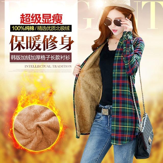 Amazing Winter Long Shirts Tops - Girls Sleeve Winter Thickening Coat - Lattice Blouse Plaid (TB4)