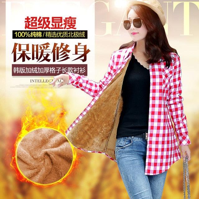Amazing Winter Long Shirts Tops - Girls Sleeve Winter Thickening Coat - Lattice Blouse Plaid (TB4)