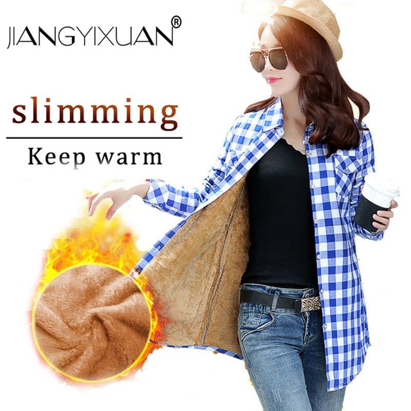 Amazing Winter Long Shirts Tops - Girls Sleeve Winter Thickening Coat - Lattice Blouse Plaid (TB4)