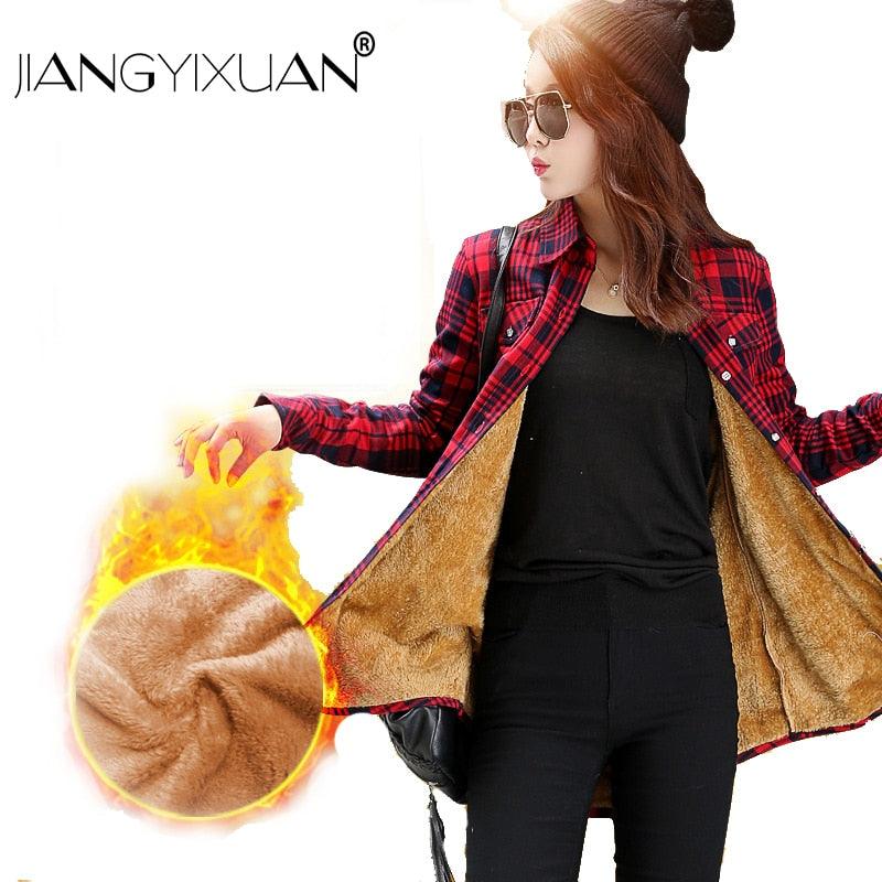 Amazing Winter Long Shirts Tops - Girls Sleeve Winter Thickening Coat - Lattice Blouse Plaid (TB4)