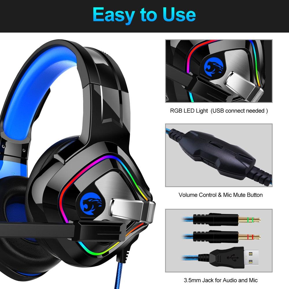 Great PS4 Gaming Headphones 4D Stereo RGB Marquee Earphones Headset with Microphone for New Xbox One/Laptop/PC Tablet Gamer (AH)