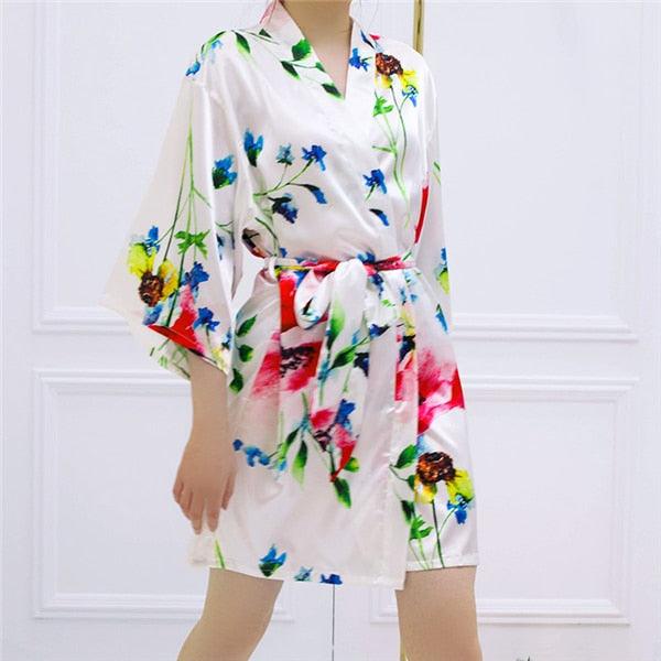 Trending Women's Robe - Silk Pajamas Flower Printing Nightgown - Summer Spring Bathrobe (D90)(ZP4)