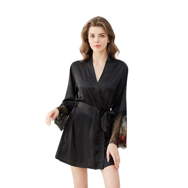 Beautiful Women's Faux Sexy Pajamas Thin Summer Robe - Soft Lace Elegant Ladies Pajamas (ZP4)(F90)