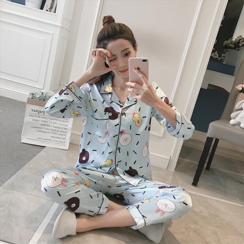 Cute Women's Pajamas Faux Silk Sleepwear - Satin Flower Print Pajamas Set - 2 Piece (D90)(ZP1)
