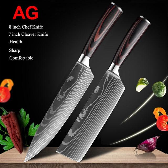 Japanese Kitchen Chef Knives Set 8 inch 7CR17 440C High Carbon Stainless Steel Damascus (AK5)(1U61)