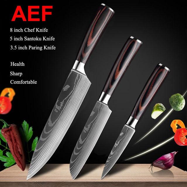 Japanese Kitchen Chef Knives Set 8 inch 7CR17 440C High Carbon Stainless Steel Damascus (AK5)(1U61)