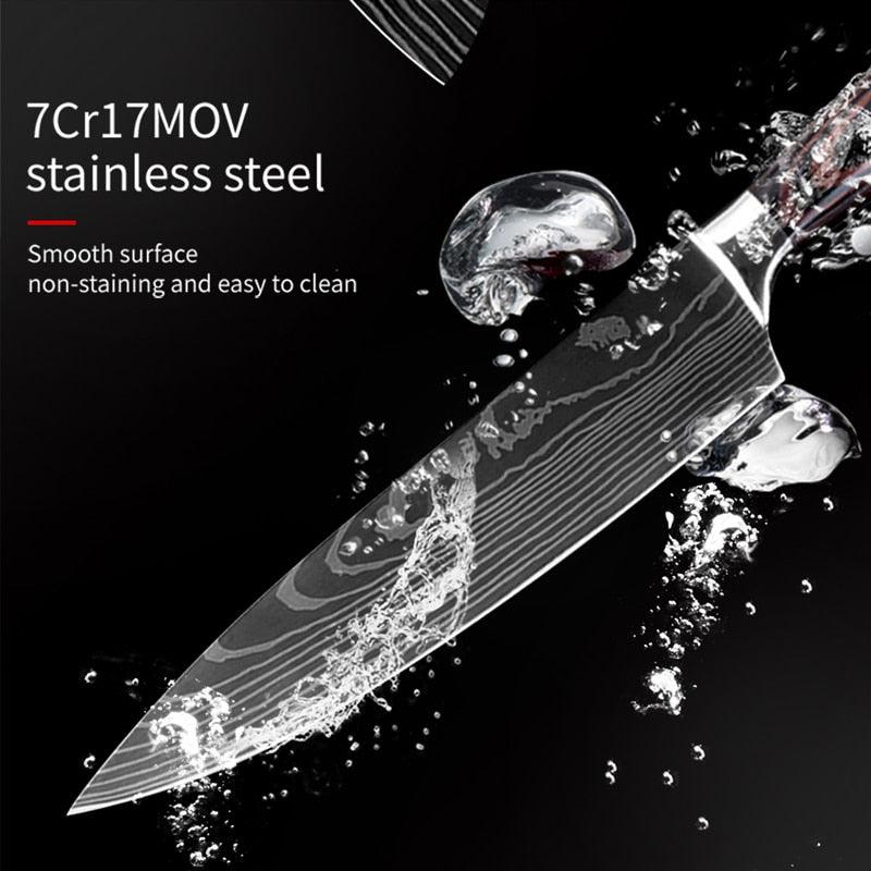 Japanese Kitchen Chef Knives Set 8 inch 7CR17 440C High Carbon Stainless Steel Damascus (AK5)(1U61)