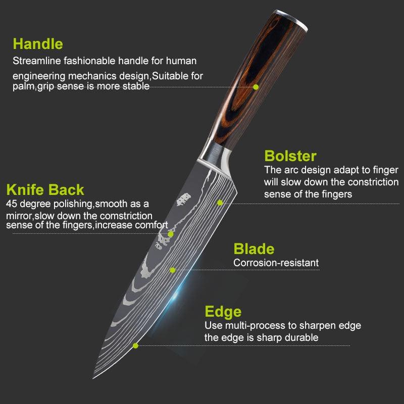 Japanese Kitchen Chef Knives Set 8 inch 7CR17 440C High Carbon Stainless Steel Damascus (AK5)(1U61)