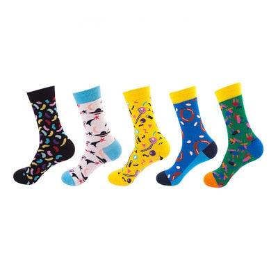 Trending Cotton Funny Socks - With Print Art - Women Happy Christmas Socks - Warm Winter 5 Pairs/set (D87)(3WH1)(2WH1)
