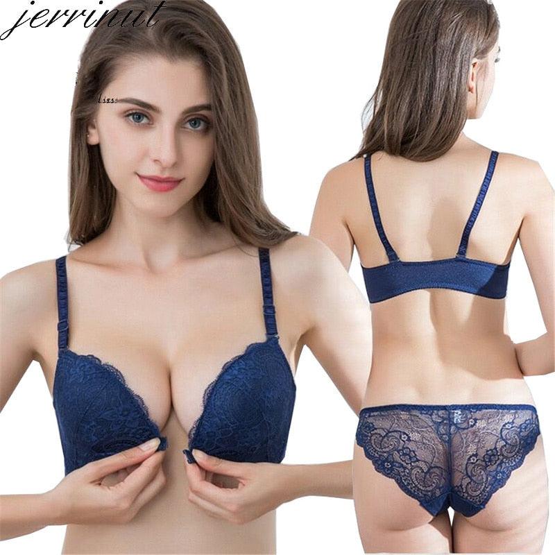 Large size underwear women's lace sexy push-up bra with underpants