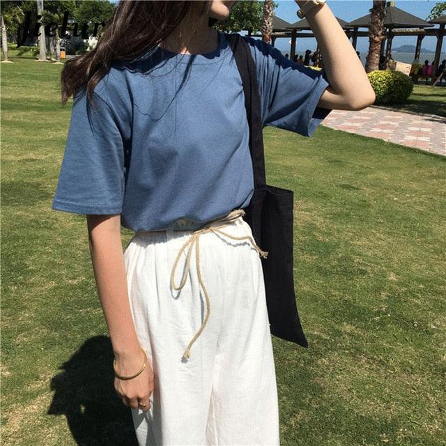 Nice T Shirt - 15 Solid Color Women Top - Casual O-neck Summer Top S-XL (D19)(TB2)