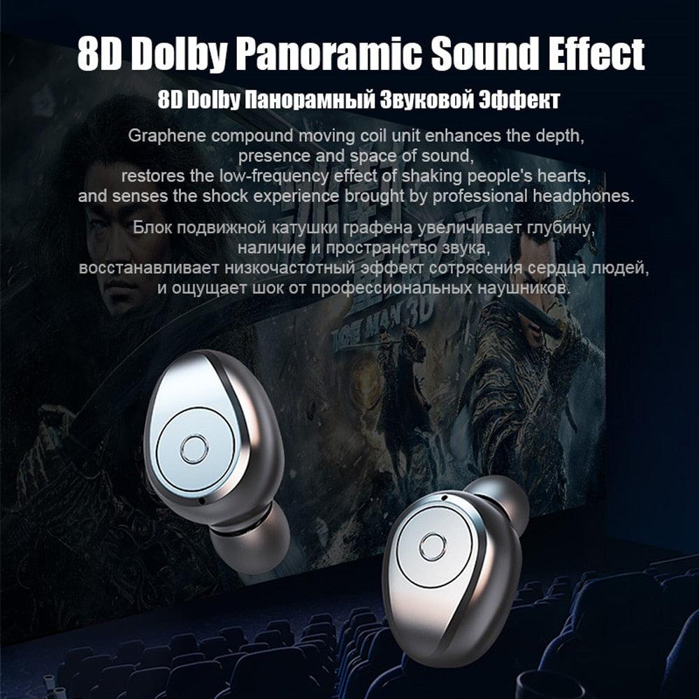 Bluetooth 5.0 with Battery Display Digital In-ear Wireless Bluetooth Headset for iPhone Samsung HIFI HD Noise Reduce (AH1)((RS8)