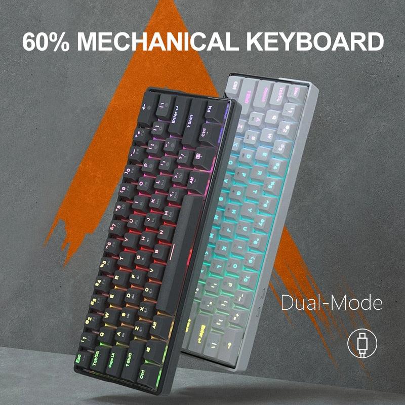 61 Key Mechanical Keyboard Switch 60% NKRO Bluetooth PBT Keycaps Wireless Wired Gaming Keyboard (CA1)(1U52)