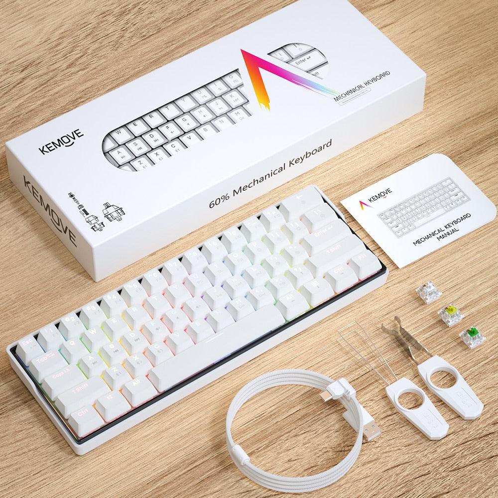 61 Key Mechanical Keyboard Switch 60% NKRO Bluetooth PBT Keycaps Wireless Wired Gaming Keyboard (CA1)(1U52)