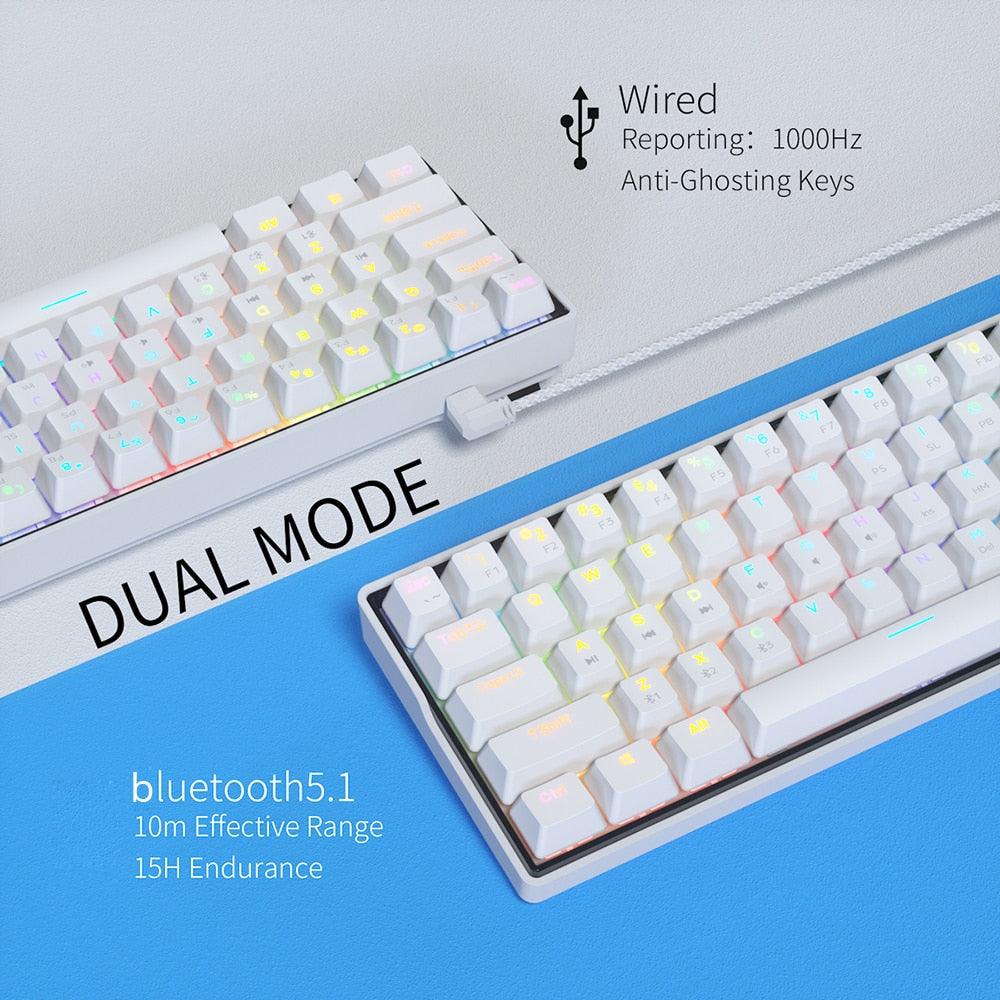 61 Key Mechanical Keyboard Switch 60% NKRO Bluetooth PBT Keycaps Wireless Wired Gaming Keyboard (CA1)(1U52)