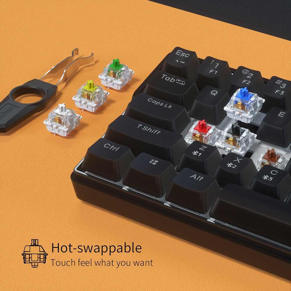 61 Key Mechanical Keyboard Switch 60% NKRO Bluetooth PBT Keycaps Wireless Wired Gaming Keyboard (CA1)(1U52)