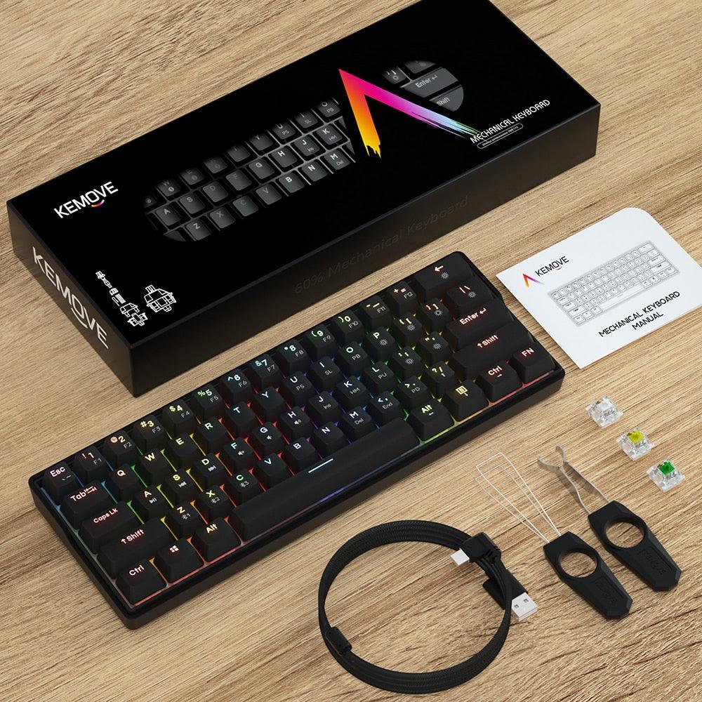 61 Key Mechanical Keyboard Switch 60% NKRO Bluetooth PBT Keycaps Wireless Wired Gaming Keyboard (CA1)(1U52)