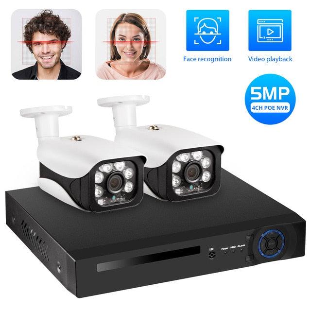 KERUI 4CH 5MP Wireless POE NVR KIts Security Camera System Outdoor CCTV Video Surveillance Video Recorder Kit Face Record (D52)(MC8)