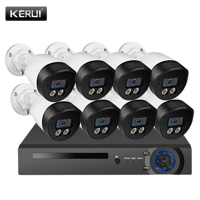 KERUI 8CH 5MP Wireless NVR POE Security Camera System Outdoor IR-CUT CCTV Video Surveillance Video Recorder Kit Face Record (MC8)(1U54)