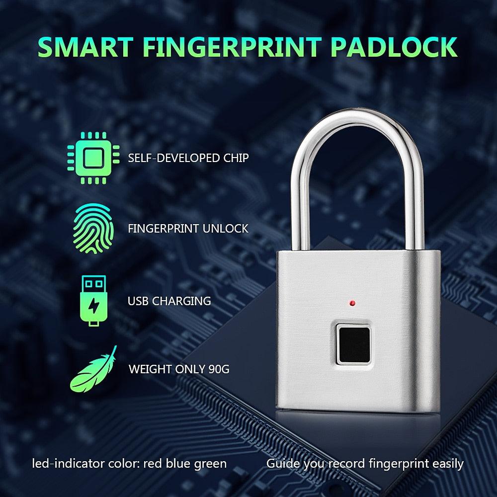 Trending Fingerprint Padlock - Intelligent Electronic USB Rechargeable Anti-Theft Security Keyless Electronic Bag Luggage (LT6)(F104)