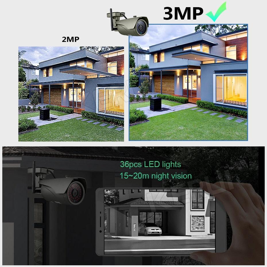 KERUI H.265 Home Security Wireless 3MP WIFI IP Camera P2P Waterproof Outdoor Full HD CCTV Onvif Surveillance Camera. (MC8)