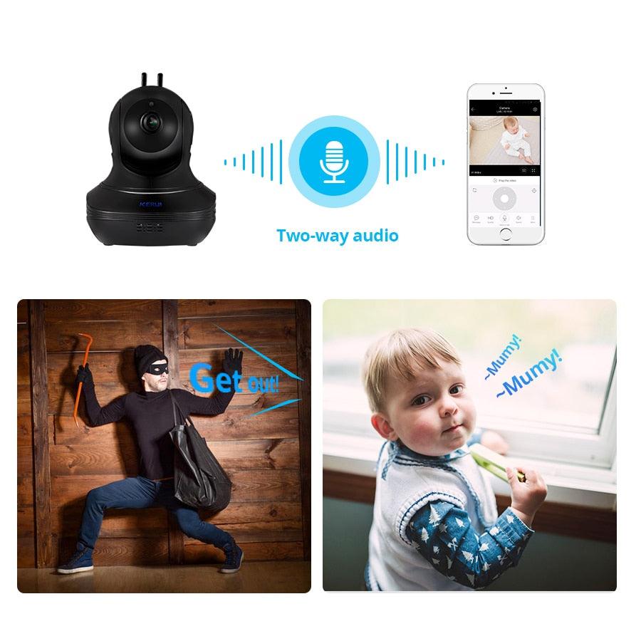 KERUI HD 720P 1.0MP Wireless IP Camera Home Alarm Security Cam Burglar Surveillance Indoor WiFi Camera Night Vision (MC8)(F54)