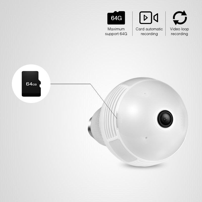 KERUI LED Light 1080P 2MP Wireless Panoramic Camera Home Security WiFi CCTV Fisheye Bulb Lamp Burglar 360 Degree IP Camera (MC8)(F54)
