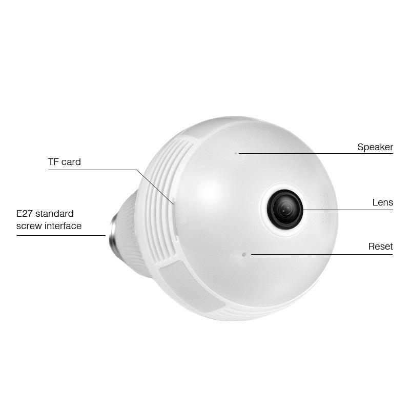 KERUI LED Light 1080P 2MP Wireless Panoramic Camera Home Security WiFi CCTV Fisheye Bulb Lamp Burglar 360 Degree IP Camera (MC8)(F54)