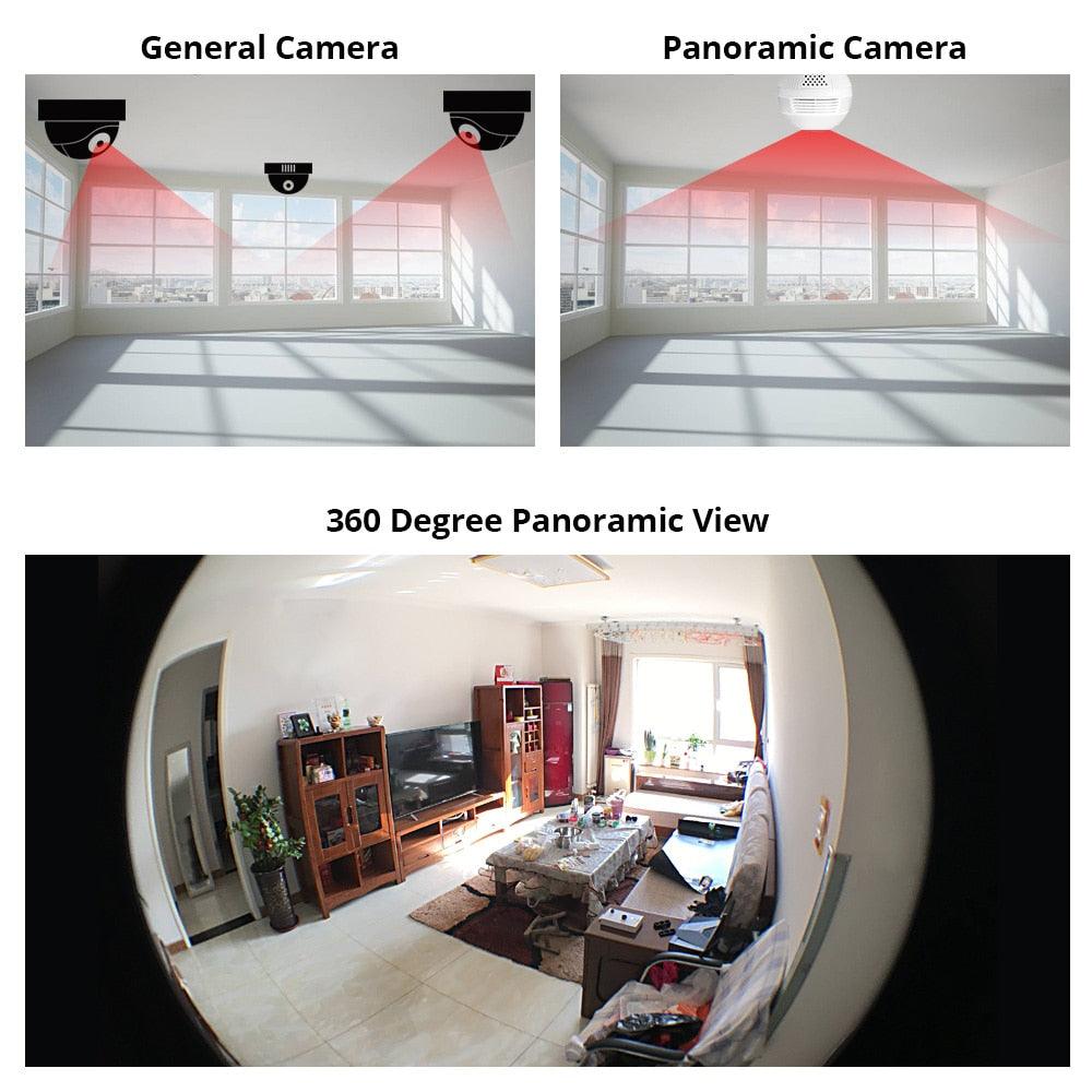 KERUI LED Light 1080P 2MP Wireless Panoramic Camera Home Security WiFi CCTV Fisheye Bulb Lamp Burglar 360 Degree IP Camera (MC8)(F54)