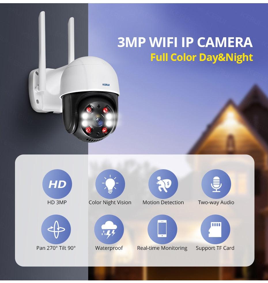 KERUI Outdoor Waterproof Wireless 3MP WiFi IP Camera Dome 4X PTZ Digital Zoom IR Camera Home Security Onvif CCTV Surveillance (MC8)