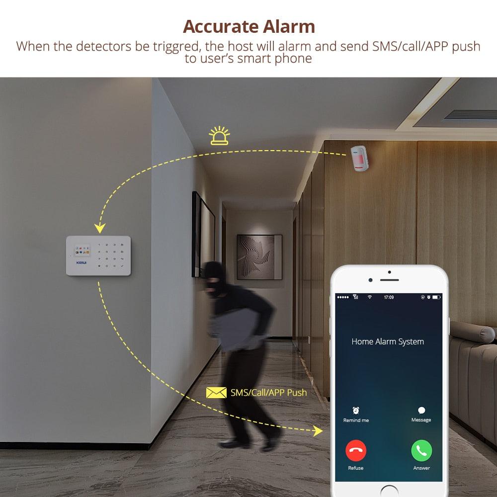 KERUI Wireless Smart Home GSM Security Alarm System Kit APP Control With Auto Dial Motion Detector Sensor Burglar Anti Theft SMS (MC8)(F54)