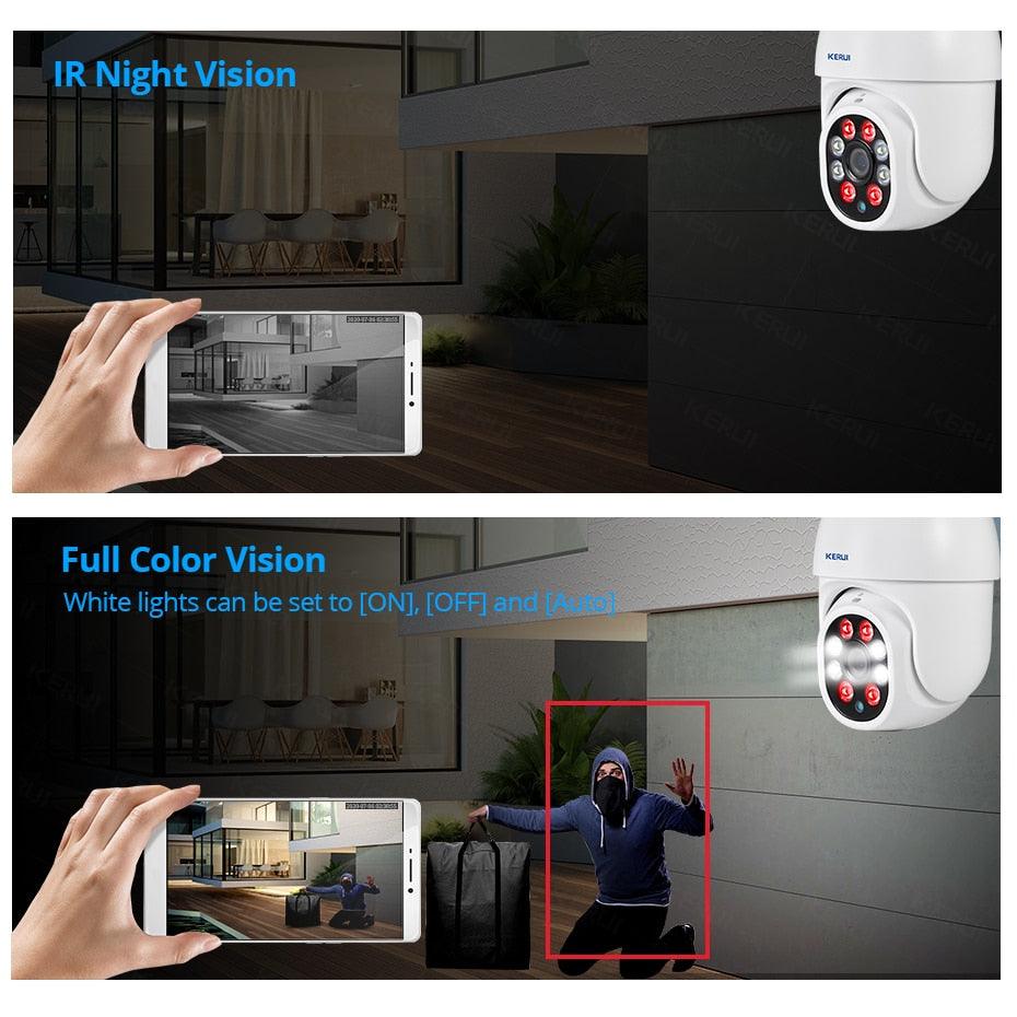 KERUI Yoosee 1080P PTZ Wifi IP Camera Outdoor 4X Digital Zoom AI Detect Wireless Camera H.265 P2P ONVIF 2MP Security CCTV Camera (D52)(MC8)