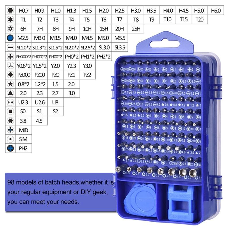 Useful Repair Tools Kit Screwdriver Set - Precision 115 In 1 Magnetic Torx Hex Bit Screw Driver Bits Insulated Multitools (7WH1)(F89)