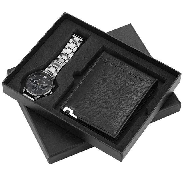 Men Watch Set - Wallet Birthday Gift For Male Quartz Wristwatch (1MA1)(F84)