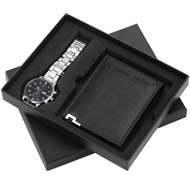 Men Watch Set - Wallet Birthday Gift For Male Quartz Wristwatch (1MA1)(F84)