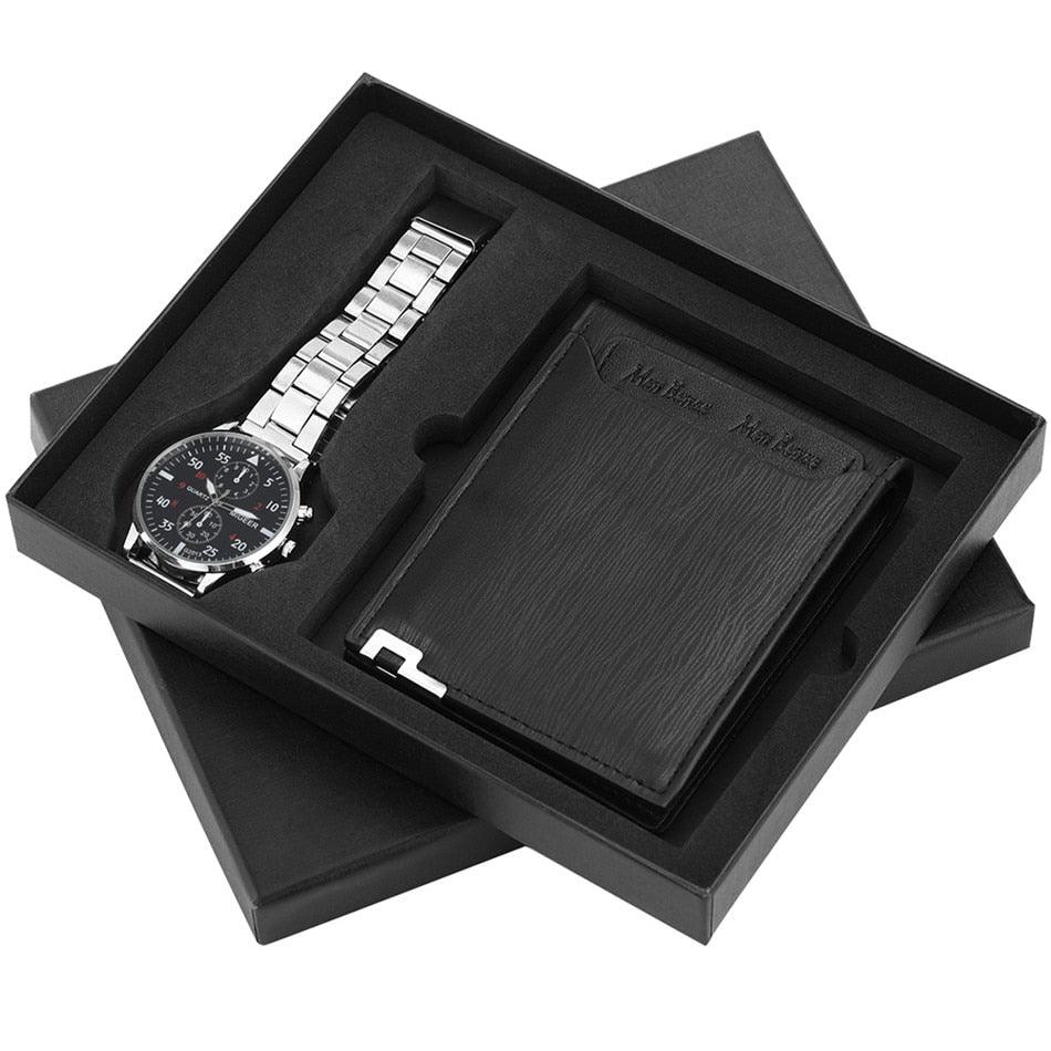Men Watch Set - Wallet Birthday Gift For Male Quartz Wristwatch (1MA1)(F84)
