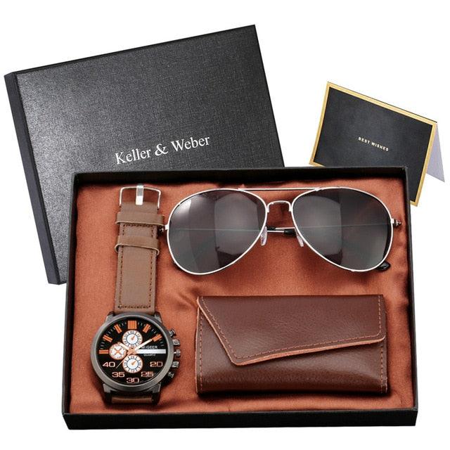 Trending Men Watch Sets - Husband/Son Birthday Gift Quartz Wristwatch Key Package (1MA1)