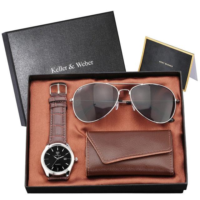 Trending Men Watch Sets - Husband/Son Birthday Gift Quartz Wristwatch Key Package (1MA1)